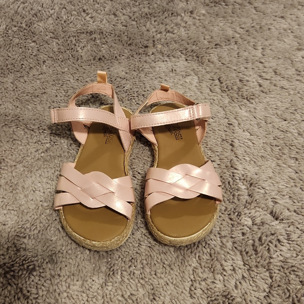Girls Metallic Pink Woven Strap Sandals with Hook-and-Loop Ankle